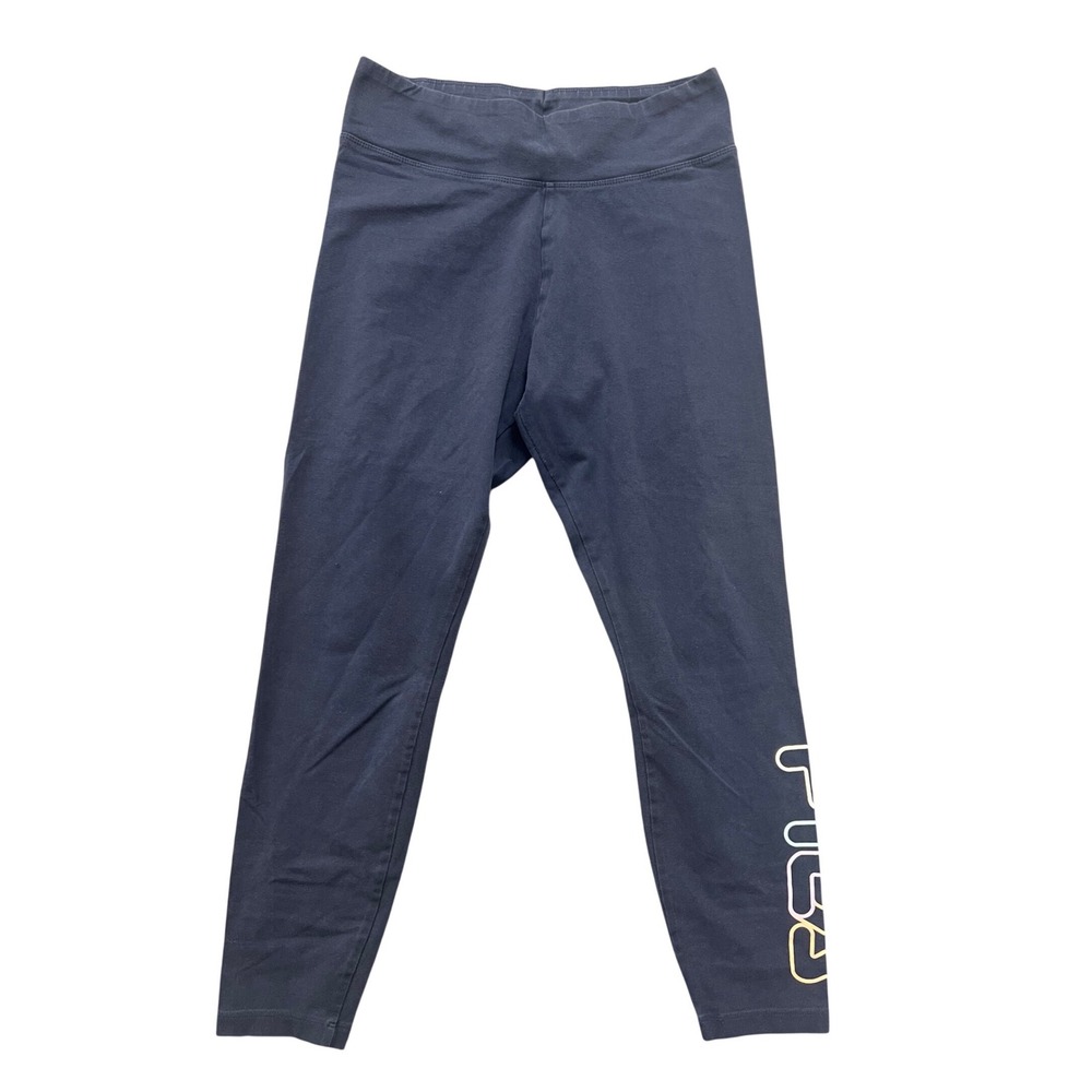 Fila Leggings Womens Medium Navy Blue Cotton Spandex Retro Logo Athleisure Pants